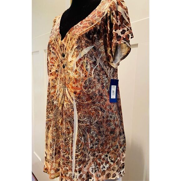 Apt. 9 Women's X Large V Neck Short Sleeve Blouse Jungle Print - New with Tags - Picture 2 of 2